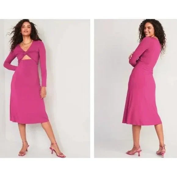 Old Navy Fit & Flare Twist-Front Cutout Midi Dress for Women New - Picture 8 of 8